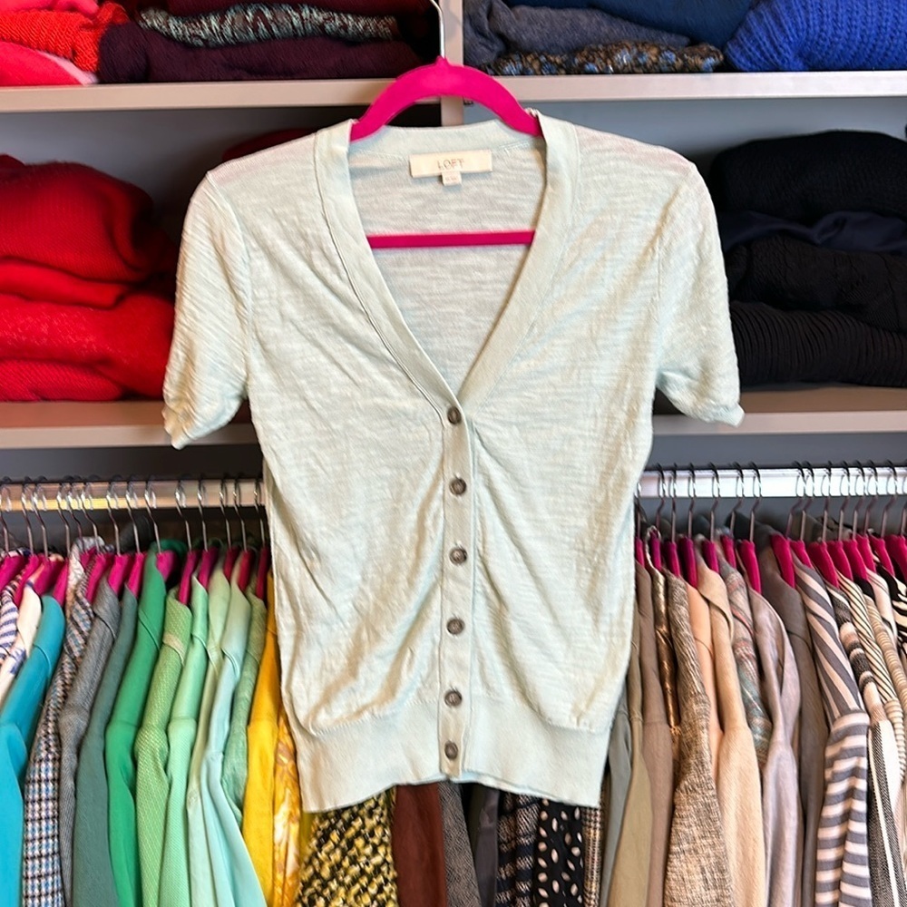 Loft mint short sleeve front button cardigan size XS